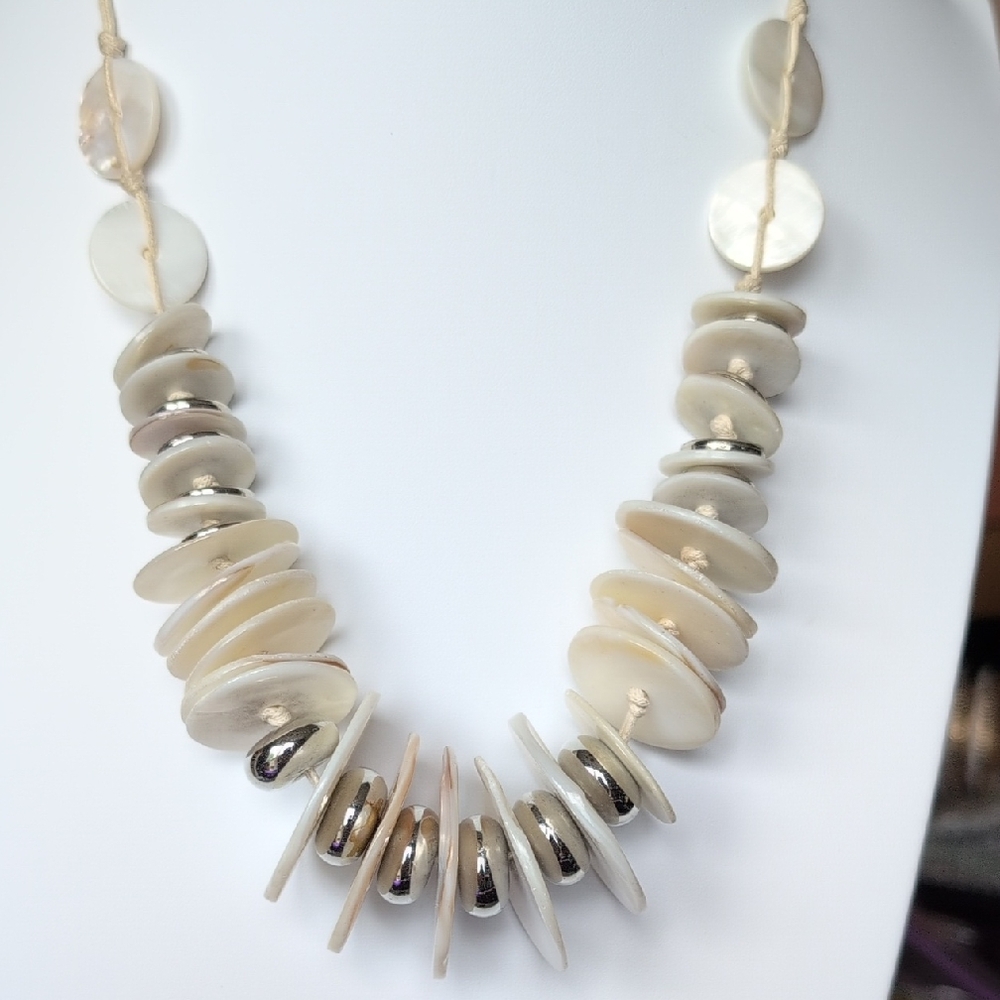 Mother Of Pearl and Silver Disc Necklace